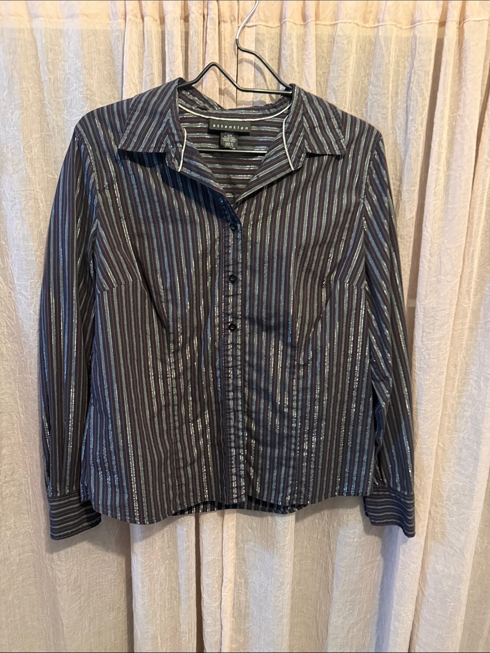 attention Black Striped Button-Down Shirt